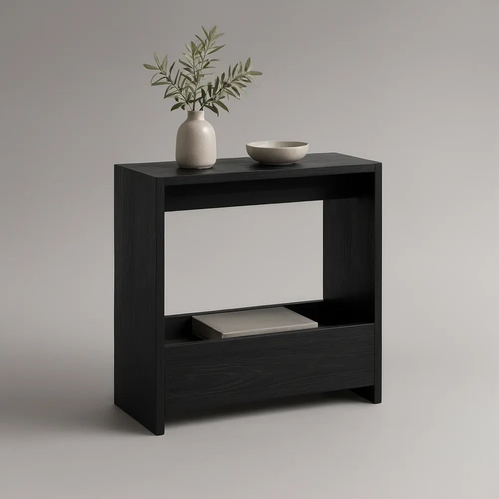 Mesa de Apoio Retangular com Arrumação em MDF Preto, 80 x 40 x 75 cm