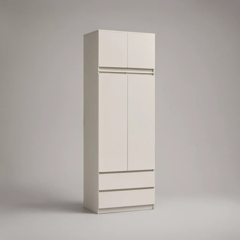 Roupeiro Alto Branco em Aglomerado com 4 Portas e 2 Gavetas, 80 x 50 x 200 cm