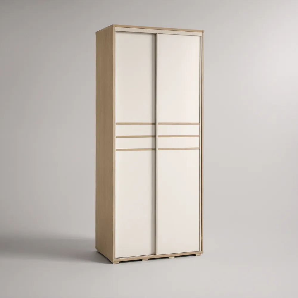 Roupeiro com 2 Portas de Correr Branco e Carvalho Claro, 80 x 52 x 180 cm
