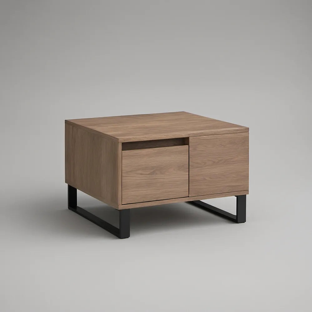 Mesa de Centro com Arrumação em MDF Castanho Nogueira e Aço Preto, 80 x 60 x 45 cm