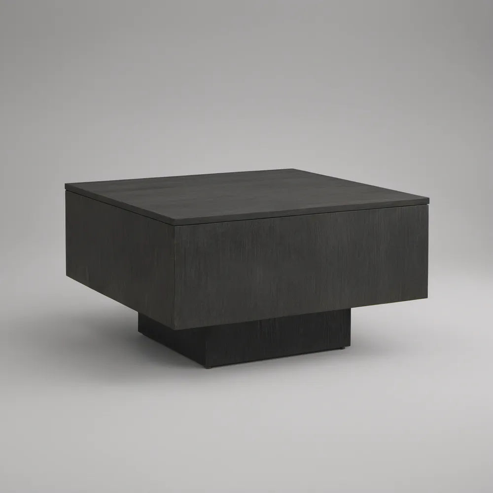 Mesa de centro quadrada em MDF preto com acabamento melamínico, 80 x 80 x 40 cm