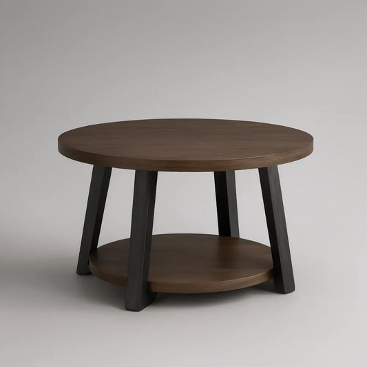 Mesa de Centro Redonda com Prateleira, 80 x 80 x 45 cm, Castanho Escuro e Preto