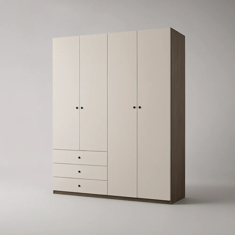 Guarda-roupa de 4 Portas e 3 Gavetas em Branco e Carvalho Escuro, 180 x 55 x 220 cm