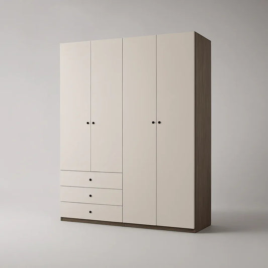 Guarda-roupa de 4 Portas e 3 Gavetas em Branco e Carvalho Escuro, 180 x 55 x 220 cm