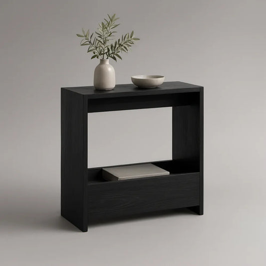 Mesa de Apoio Retangular com Arrumação em MDF Preto, 80 x 40 x 75 cm
