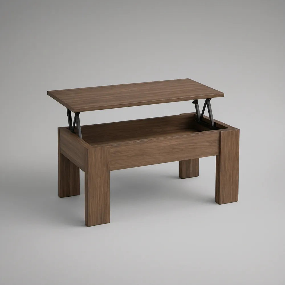 Mesa de centro retangular elevatória em MDP nogueira e preto, 100 x 50 x 45 cm