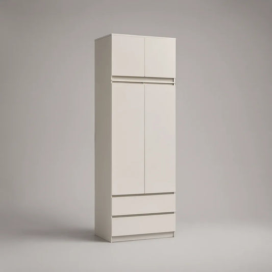 Roupeiro Alto Branco em Aglomerado com 4 Portas e 2 Gavetas, 80 x 50 x 200 cm