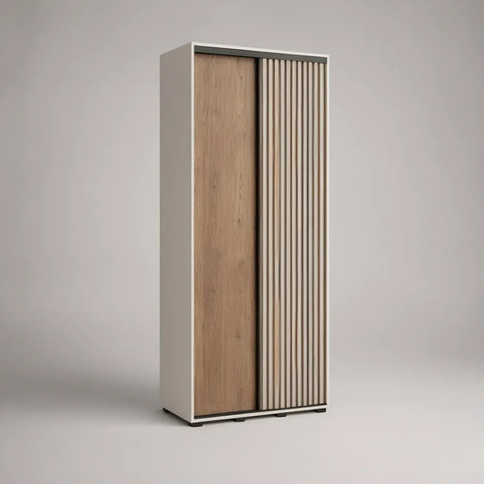 Guarda-roupa com 2 portas de correr 120 x 60 x 200 cm em carvalho claro e bege